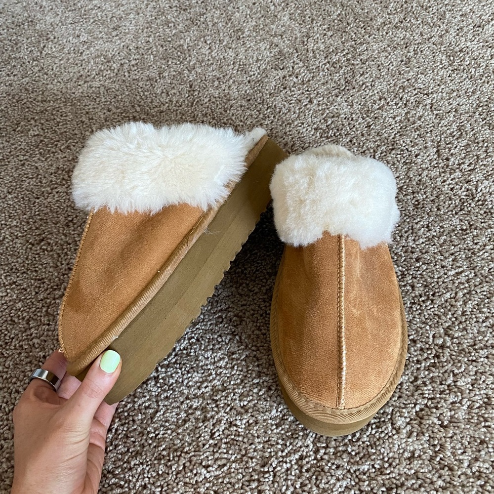 Ugg lookalike platform slippers